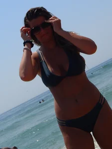 Beach girl with a nice ass and tits in blue bikini