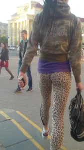 Firm Candid Ass And Long Slim Legs in Tight Leopard Pants Street Photo