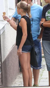 Skinny Teen in Denim Shorts And Flats Street Creepshots