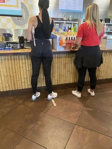 Sexy brunette with a nice ass in tight Lulus while getting food