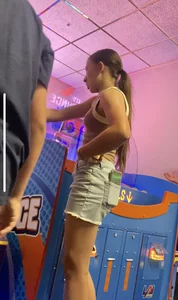 Skinny teens in the arcade