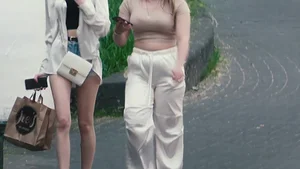 Two candid girls on the street, hot legs