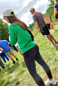 Thin Milf in purple yogas (hint of VPL)
