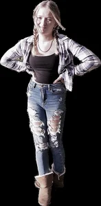 Cute blonde teen in ripped jeans