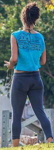 Sweaty girl working out in tight leggings with vpl