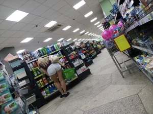 Grocery store blonde with a nice ass in tight white shorts