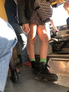 Beautiful Candid Girl With Tattooed (And Slightly Hairy) Legs in Boots and a Dress Public Bus Creepshots Gallery