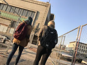 A hot blonde with beautiful smile and nice ass in leggings