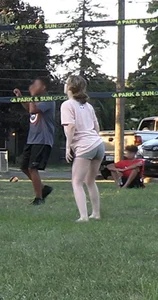 Nerdy blonde teen plays in tight short shorts
