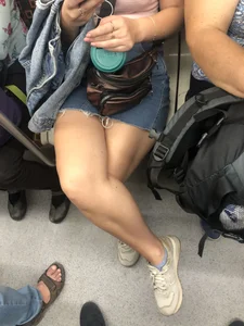 Girl With Hot Beefy Crossed Legs in a Denim Skirt Subway Train Creepshots
