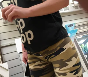Hot Blonde in Camo Yoga Pants at the Store Closeup Creepshots