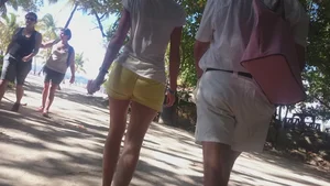 Milf in yellow shorts with vpl and a wedgie