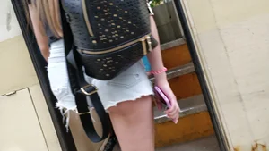 Sexy Girl in Jeans Mini-Shorts with Perfect Ass and Legs Getting into the Public Bus Creepshot