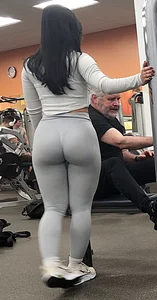 Petite Asian Hottie Gym Trainer In Gray Tights with Incredible Ass