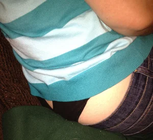 Black Panties Sticking From Under Jeans Closeup Creepshot