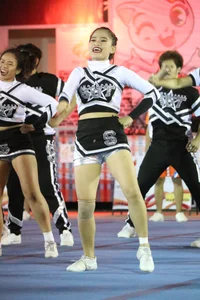 Bunch of athletic Thai cheerleaders at a competition