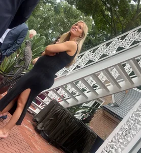 Beautiful blonde pregnant pawg in black dress