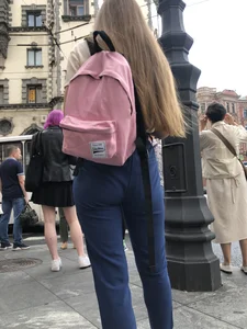 Cute candid teen wearing tight pants street creepshot