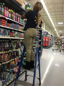Ebony Walmart employee in tight jeans with a big booty