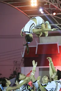 Bunch of athletic Thai cheerleaders at a competition