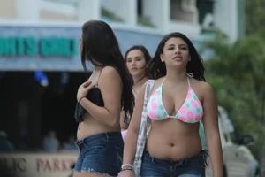 Sexy Florida beach bikini girls, some topless