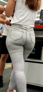 Girl in Grey Tight Jeans with Great Booty Store Creepshot