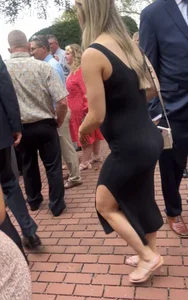 Beautiful blonde pregnant pawg in black dress