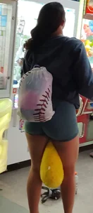 Girl in Lycra Shorts Bends Over. Thank you God.