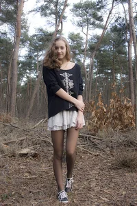 Teen JB in Lacey Skirt and Black Pantyhose with Hot Legs in Black Pantyhose