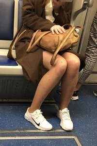 Hot Legs in Pantyhose With Dots Subway Train Closeup Creepshot