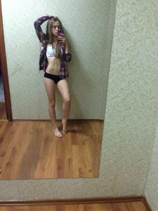 Cute Girl in White Bra and Black Panties Home Mirror Selfie