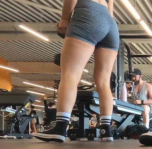 Cute gym blonde with orange hair ribbon