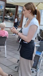Pretty and slim waitress with big tits