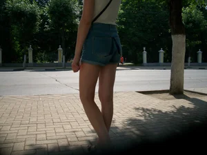 Booty in Denim Shorts and Legs Street Candid