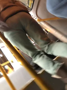 Cute Candid Girl in Pants Getting On a Tram Winter Creepshots, Nice Booty Closeups