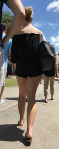 Blonde bending over in black shorts with vtl