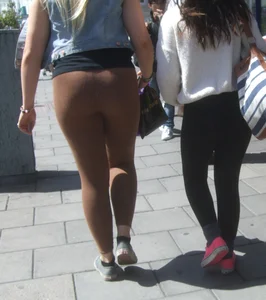 Thick blonde showing her panties in see through leggings