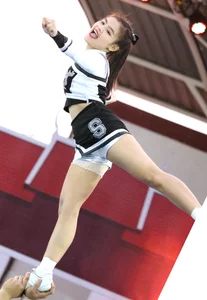 Bunch of athletic Thai cheerleaders at a competition
