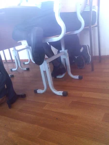 Candid College Girl in Black Pantyhose Sitting in Classroom With Spread Legs Photo