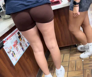 Two for one, gas station hotties in spandex shorts