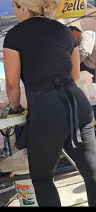 Shorty with bubble waitress in leggings outdoor. (Vpl)