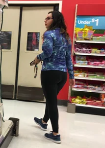 Brunette with glasses and nice ass shopping at Target in leggings