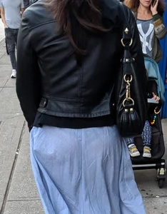 See-Through Skirt and Leather Jacket Street VPL Candid
