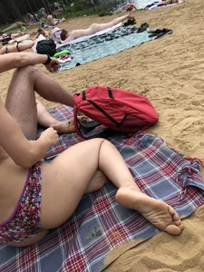 Hot Skinny Candid Girl in Swimsuit Sitting on Sand Creepshots
