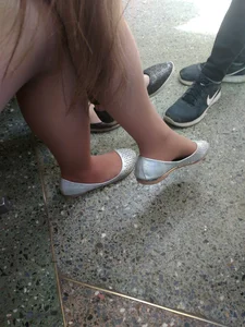 Crossed Legs in Pantyhose And Feet in Flats Closeup Creepshots