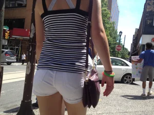 Philly girl with a nice ass in white shorts with vpl