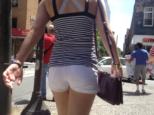 Philly girl with a nice ass in white shorts with vpl