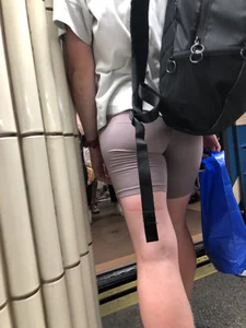 Hot booty in spandex shorts, candid girl in subway