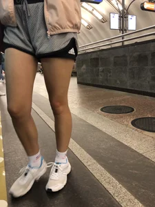 Girl in Shorts and White Socks Subway Train Candid - Hot Legs
