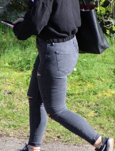 Cute Teen Squeezed Into Some Tight Grey Jeans